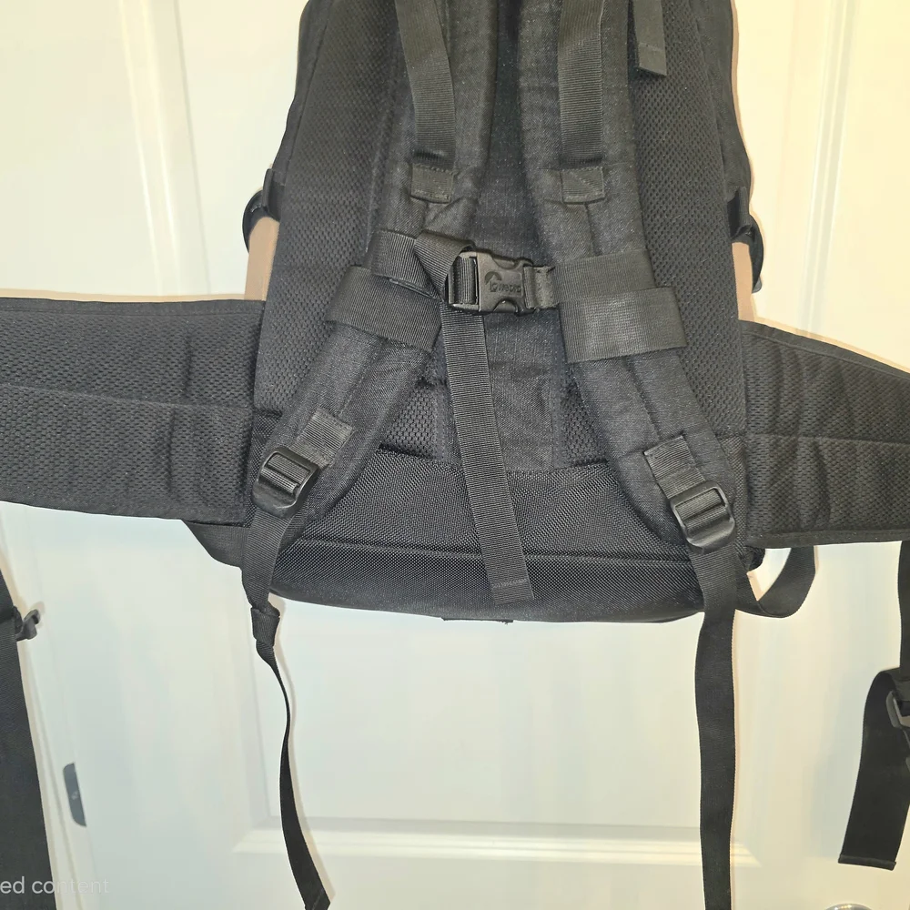 Lowepro Black and Tan Camera Backpack with Padded Gear Protection